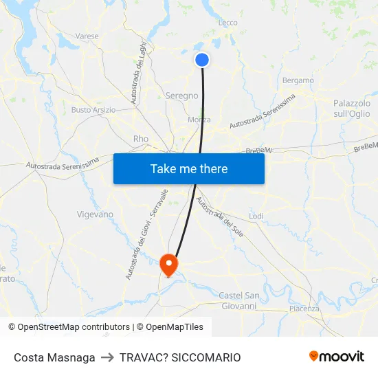 Costa Masnaga to Travacò Siccomario map