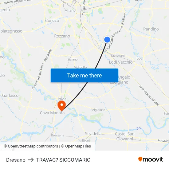 Dresano to Travacò Siccomario map