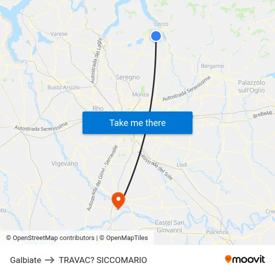 Galbiate to Travacò Siccomario map