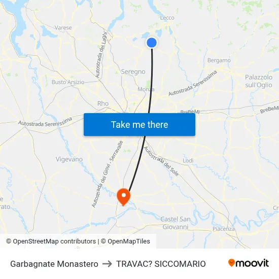Garbagnate Monastero to Travacò Siccomario map