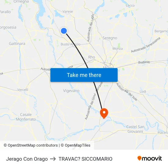 Jerago con Orago to Travacò Siccomario map