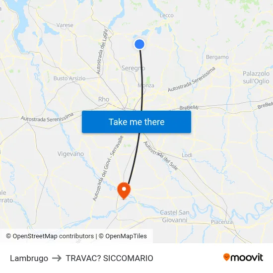 Lambrugo to Travacò Siccomario map