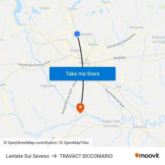 Lentate Sul Seveso to Travacò Siccomario map