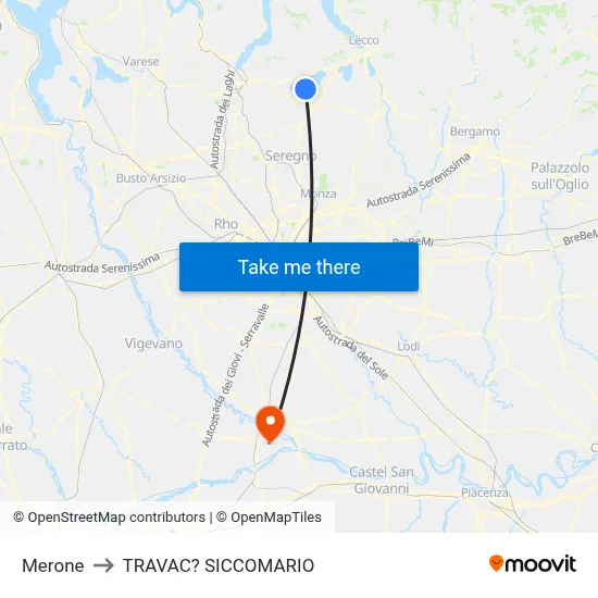 Merone to Travacò Siccomario map