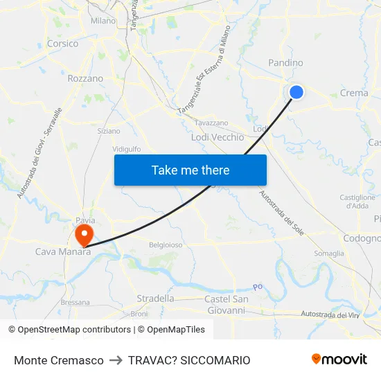 Monte Cremasco to Travacò Siccomario map