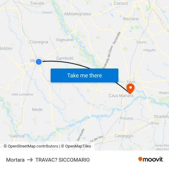Mortara to Travacò Siccomario map