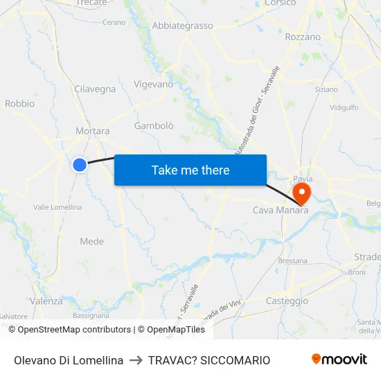 Olevano Di Lomellina to Travacò Siccomario map