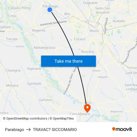 Parabiago to Travacò Siccomario map