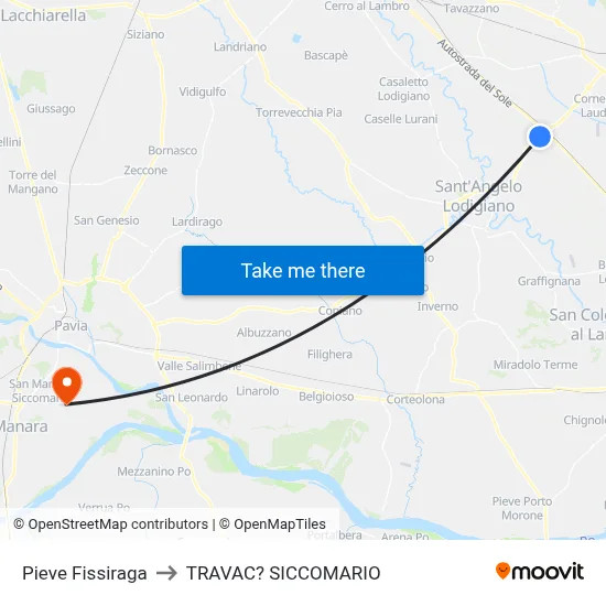 Pieve Fissiraga to Travacò Siccomario map