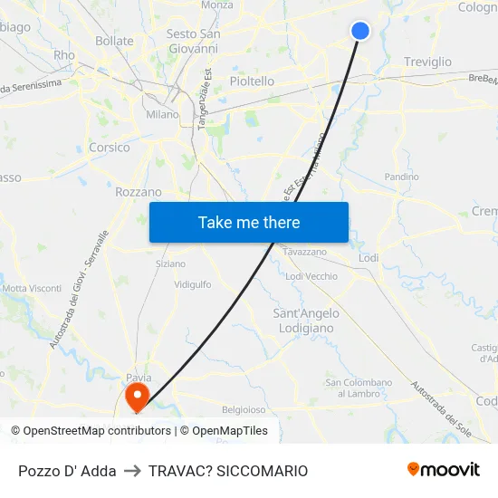 Pozzo D' Adda to Travacò Siccomario map