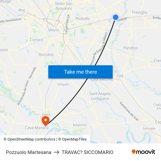 Pozzuolo Martesana to Travacò Siccomario map