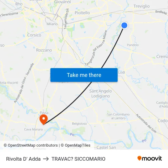 Rivolta d'Adda to Travacò Siccomario map