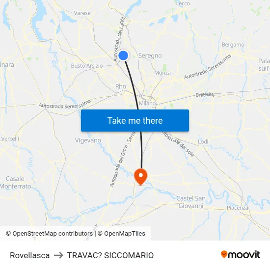 Rovellasca to Travacò Siccomario map