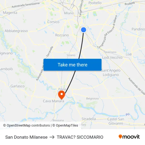 San Donato Milanese to Travacò Siccomario map