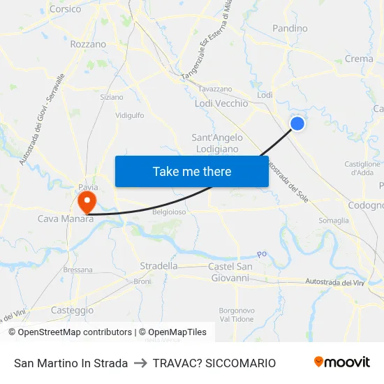 San Martino In Strada to Travacò Siccomario map