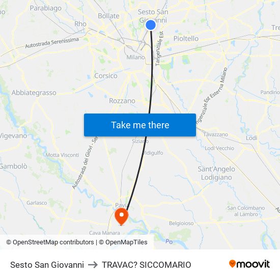 Sesto San Giovanni to TRAVAC? SICCOMARIO map