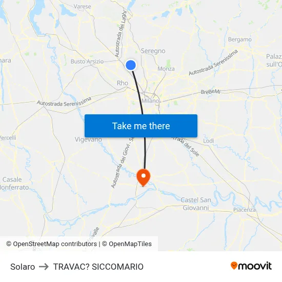 Solaro to Travacò Siccomario map