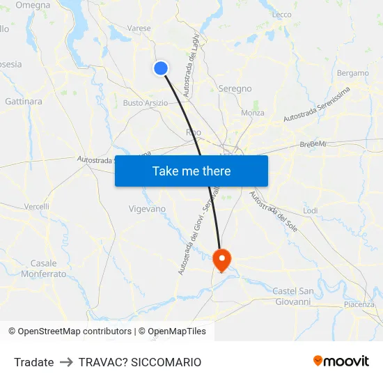 Tradate to Travacò Siccomario map