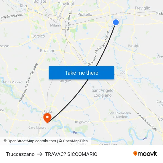 Truccazzano to Travacò Siccomario map