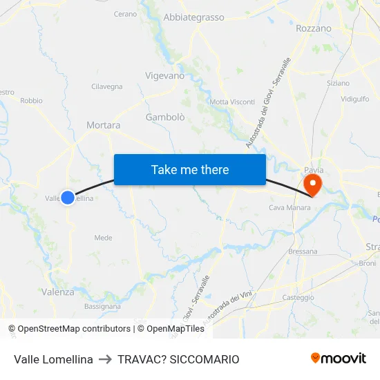 Valle Lomellina to Travacò Siccomario map