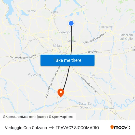 Veduggio con Colzano to Travacò Siccomario map