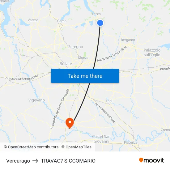Vercurago to Travacò Siccomario map