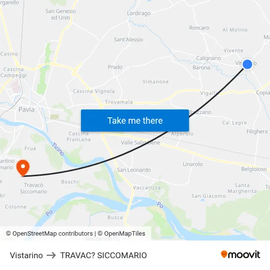 Vistarino to Travacò Siccomario map