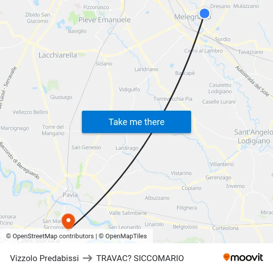 Vizzolo Predabissi to Travacò Siccomario map