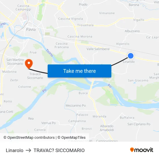 Linarolo to Travacò Siccomario map