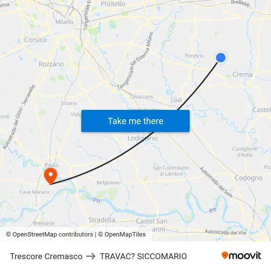 Trescore Cremasco to Travacò Siccomario map