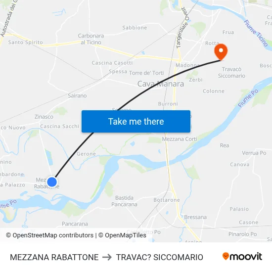 Mezzana Rabattone to Travacò Siccomario map