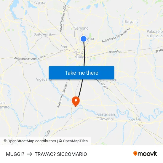 Muggiò to Travacò Siccomario map