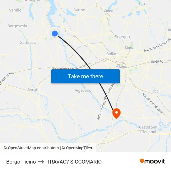 Borgo Ticino to Travacò Siccomario map