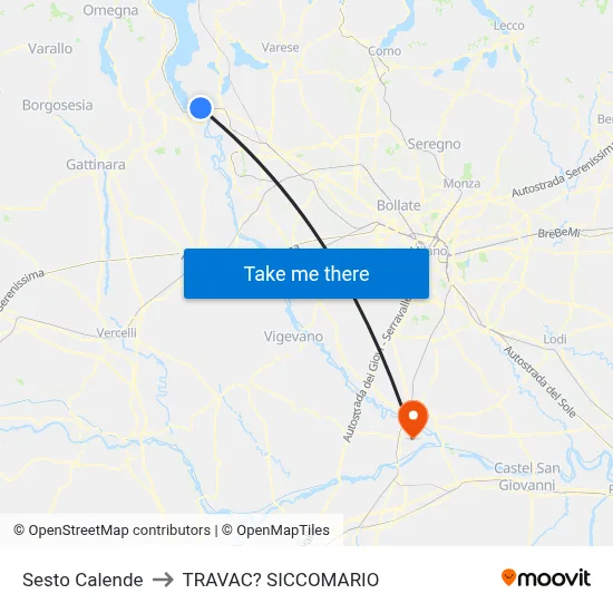 Sesto Calende to Travacò Siccomario map