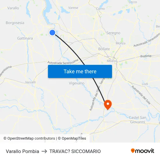 Varallo Pombia to Travacò Siccomario map