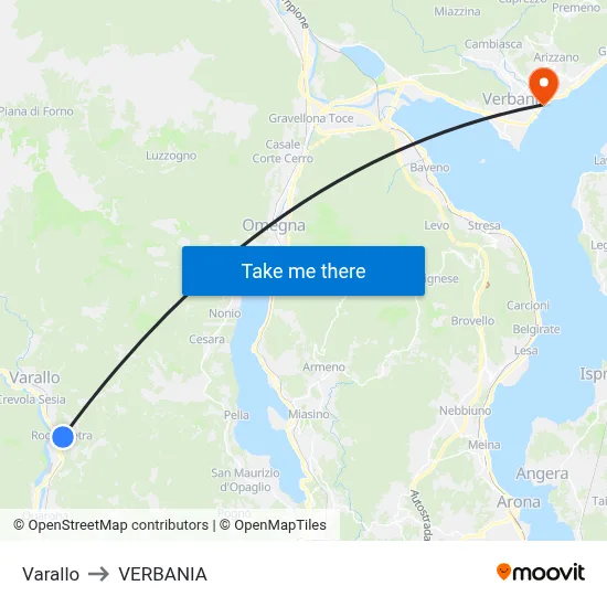 Varallo to Verbania map