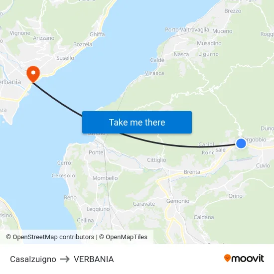 Casalzuigno to VERBANIA map