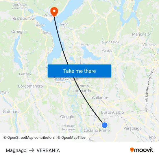 Magnago to Verbania map