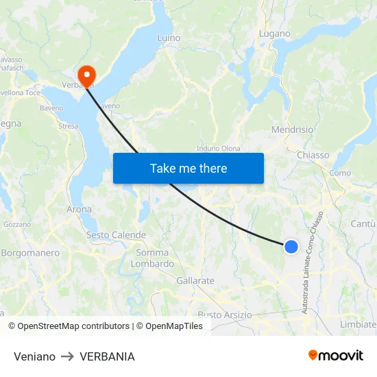 Veniano to Verbania map