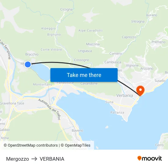 Mergozzo to Verbania map