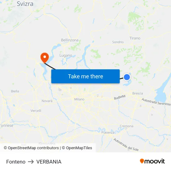 Fonteno to Verbania map