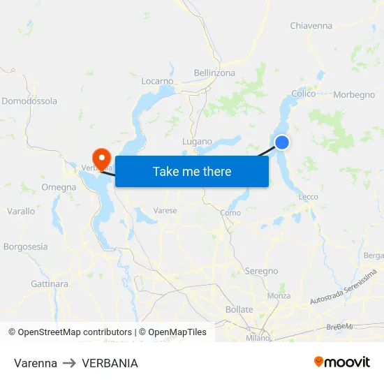 Varenna to Verbania map