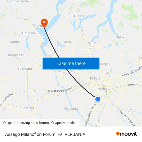 Assago Milanofiori Forum to VERBANIA map