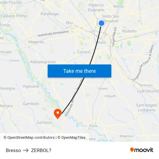 Bresso to Zerbol map