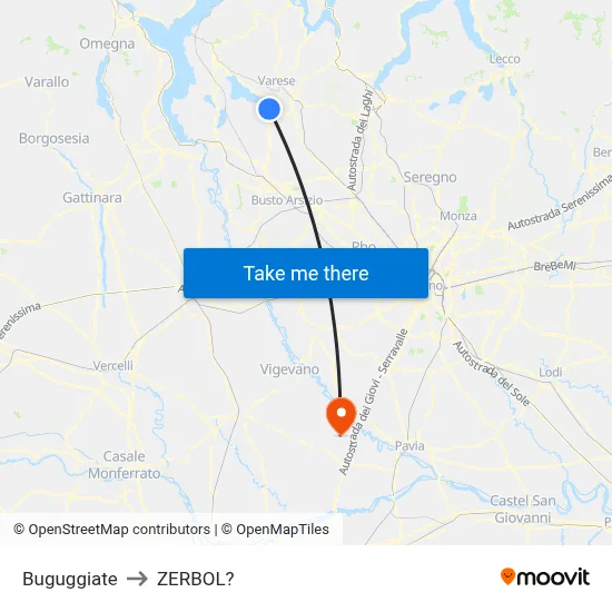 Buguggiate to Zerbol map