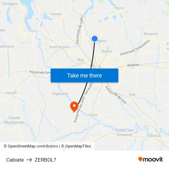 Cabiate to Zerbol map