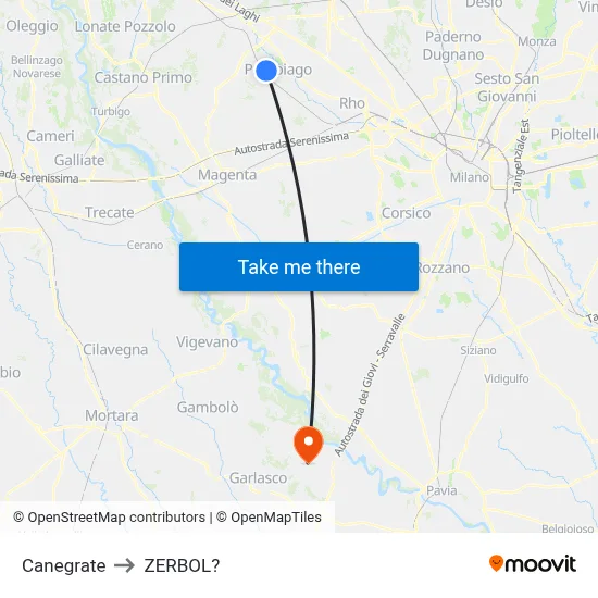 Canegrate to Zerbol map