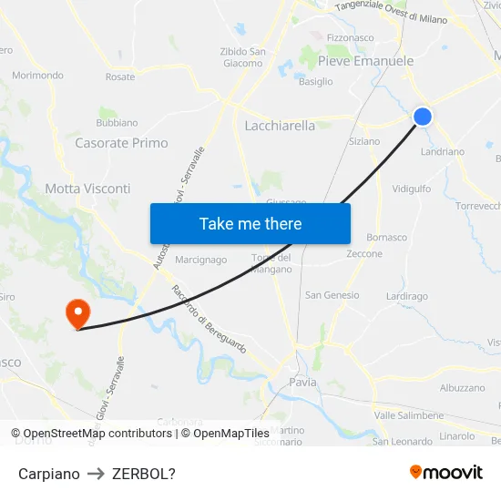 Carpiano to Zerbol map