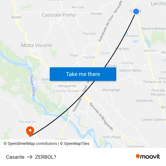 Casarile to Zerbol map