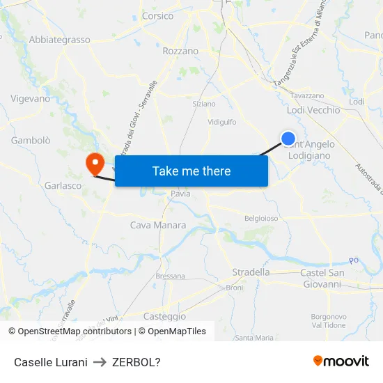 Caselle Lurani to Zerbol map